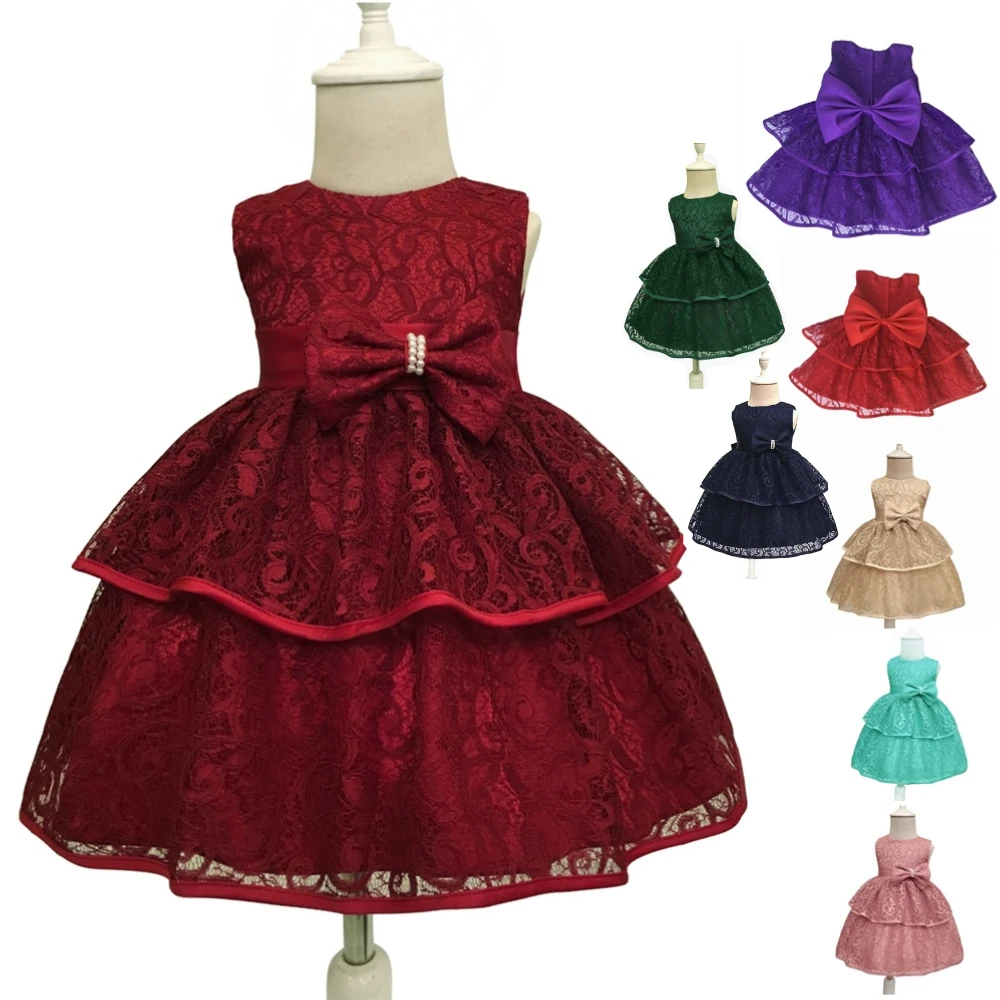 

Free Shipping Cotton Lining 3M-18M Infant Dresses 2017 New Arrival Lace Top Baby Dress For 1 Year Girl Birthday Christening Gown