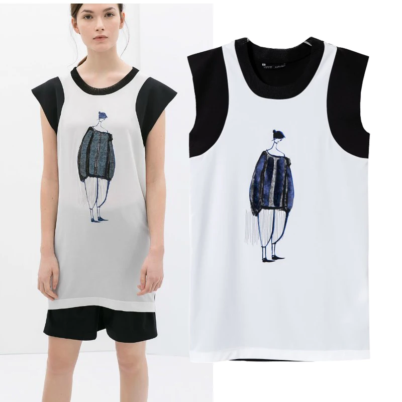 2014 spring and autumn new European women same paragraph bronzing spell color dress round neck long T-shirt women's tide doll | Женская