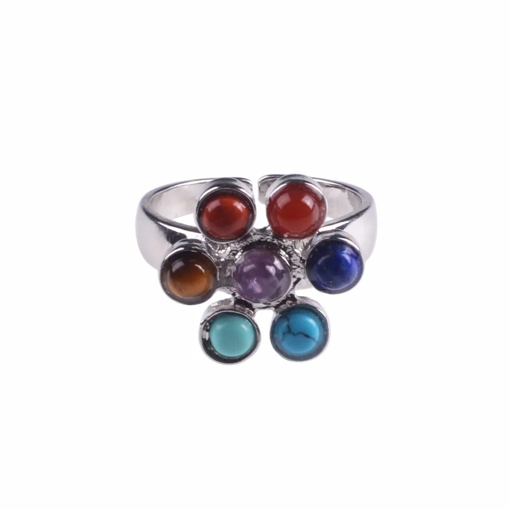 Adjustable 7 Chakra Stone Rings Rainbow Yoga Healing Natural Gem Stone Rings for women