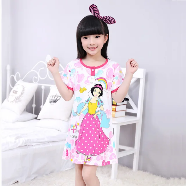 Cotton Mother Children SleepShirts Nighty Summer Cartoon Hello Kitty Rabbit Snow White Girls Night Skirt Short Sleeve Homewear