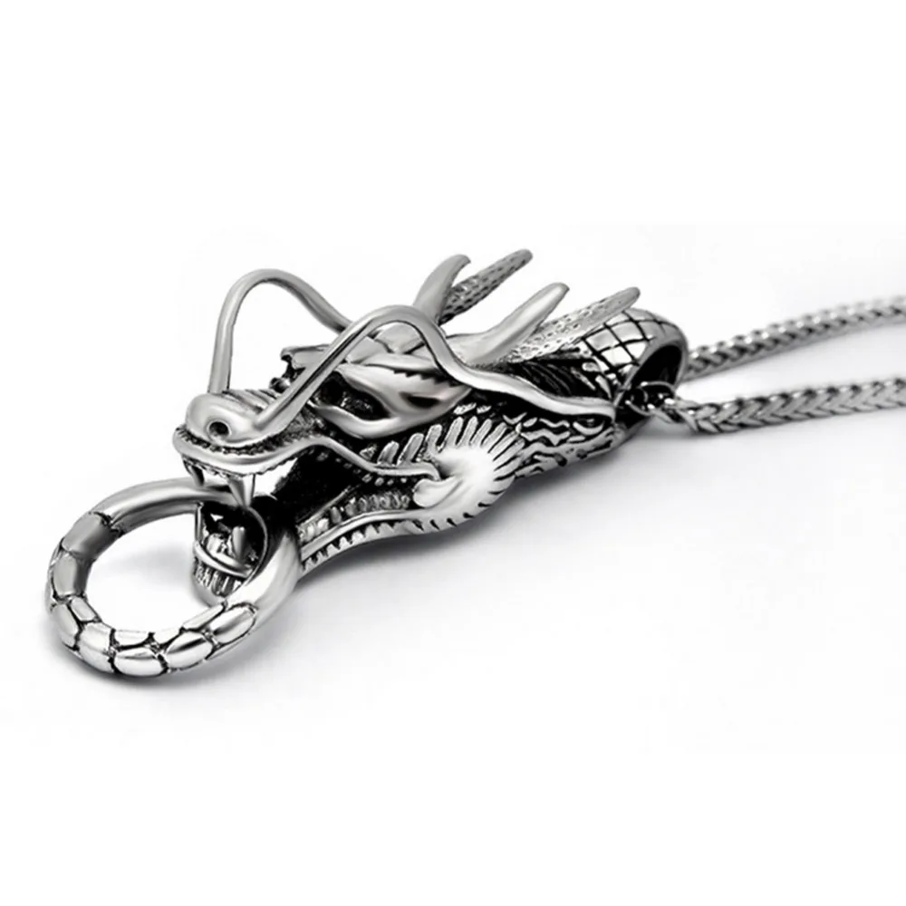 

Jade Angel Fashion 925 Silver Plated Men's Titanium Steel Rope Chain Dragon Pendant Necklace
