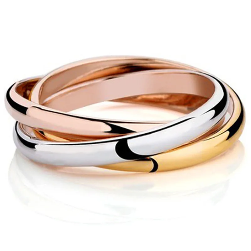 Высокое качество, полный размер, классическое, 3 круга, розовое, желтое, белое золото, Золотое кольцо, модные ювелирные изделия