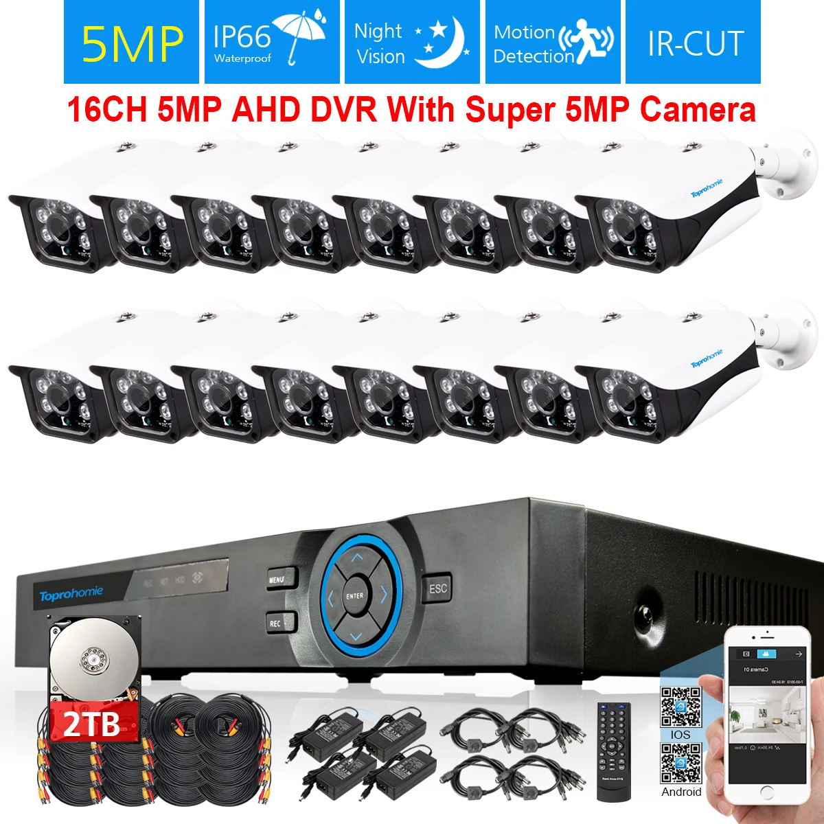 16CH 5MP AHD DVR рекордер 16 шт. SONY IP66 in/Открытый комплект системы видеонаблюдения