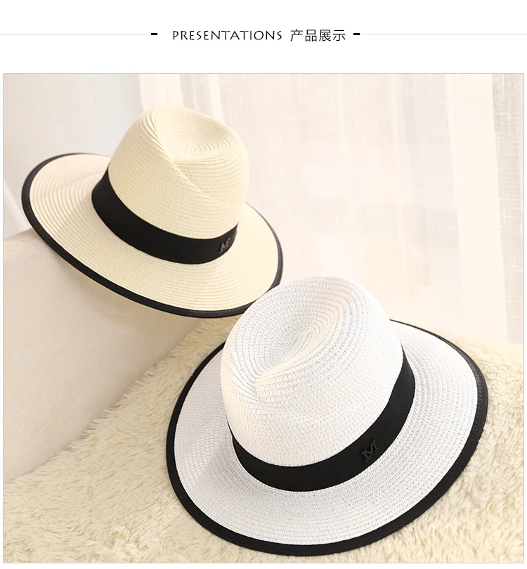 Женская летняя Классическая соломенная шляпа с буквенным принтом больших краев Панамы, федоры, модная шляпа Пляжная для путешествий