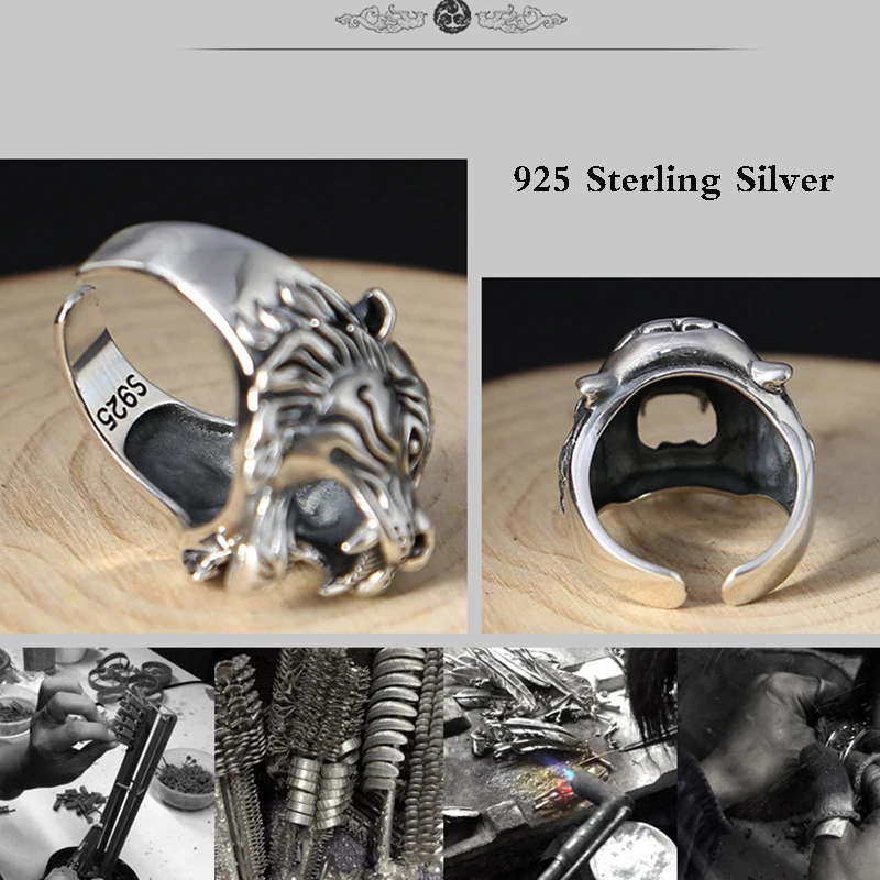 BALMORA 925 серебро животное белый тигр Открытые Кольца для мужчин любовник кольцо Ретро мода Преувеличение ювелирные изделия Anillos JWR3051