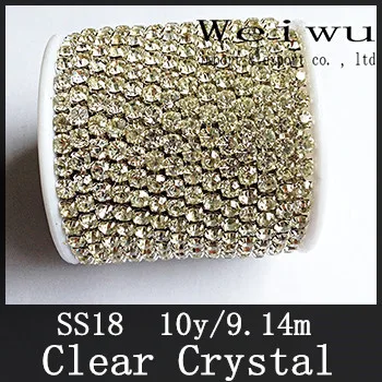 

10Yards Silver Base SS18 4.2-4.4mm Bright Strass Clear Crystal Rhinestone Cup Chain