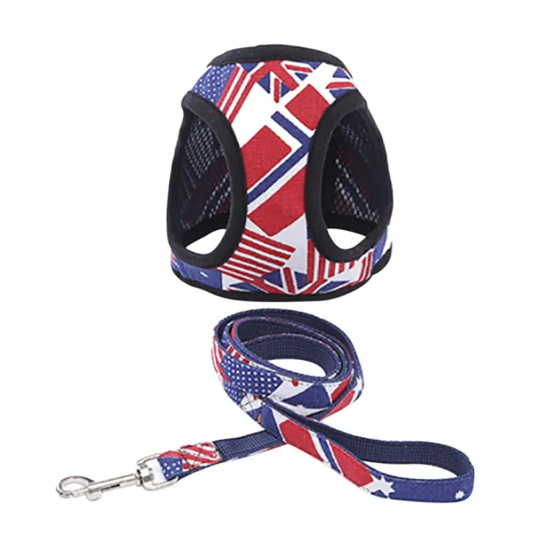 

Breathable Pet Vest Harnesses Camouflage Flag Anchor Protected Chest Harness Pet Chest Strap Dog Harness leash Leads Rope