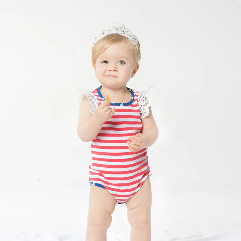 Lovely Striped Costume Baby Girls Outfit Bebe Kids Romper Lace Tutu