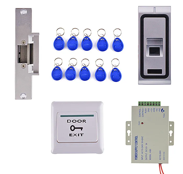 

DIY Fingerprint 125KHz RFID ID Card Reader 2 in 1 Door Access Control System Kit + Electric Strike Lock