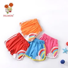BAILIWEINI/Новые летние хлопковые шорты ярких цветов с вышивкой радуги для мальчиков и девочек