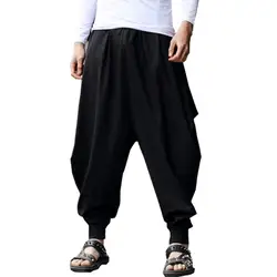 Fashion Cotton Linen Harem Pants Men Baggy Pants Japanese Style Mens Crotch Wide Leg Pants Casual Loose Boho Trousers Fashion Cotton Linen Harem Pants Men Baggy Pants Japanese Style Mens Crotch Wide Leg Pants Casual Loose Boho Trousers