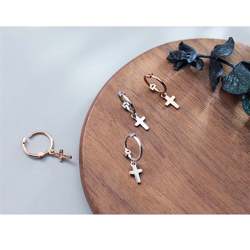 

Brand Popular Cross Pendant Real 925 Sterling Silver Hoop Earrings For Women Prevent Allergy Girls Kids Fine Jewelry meina05