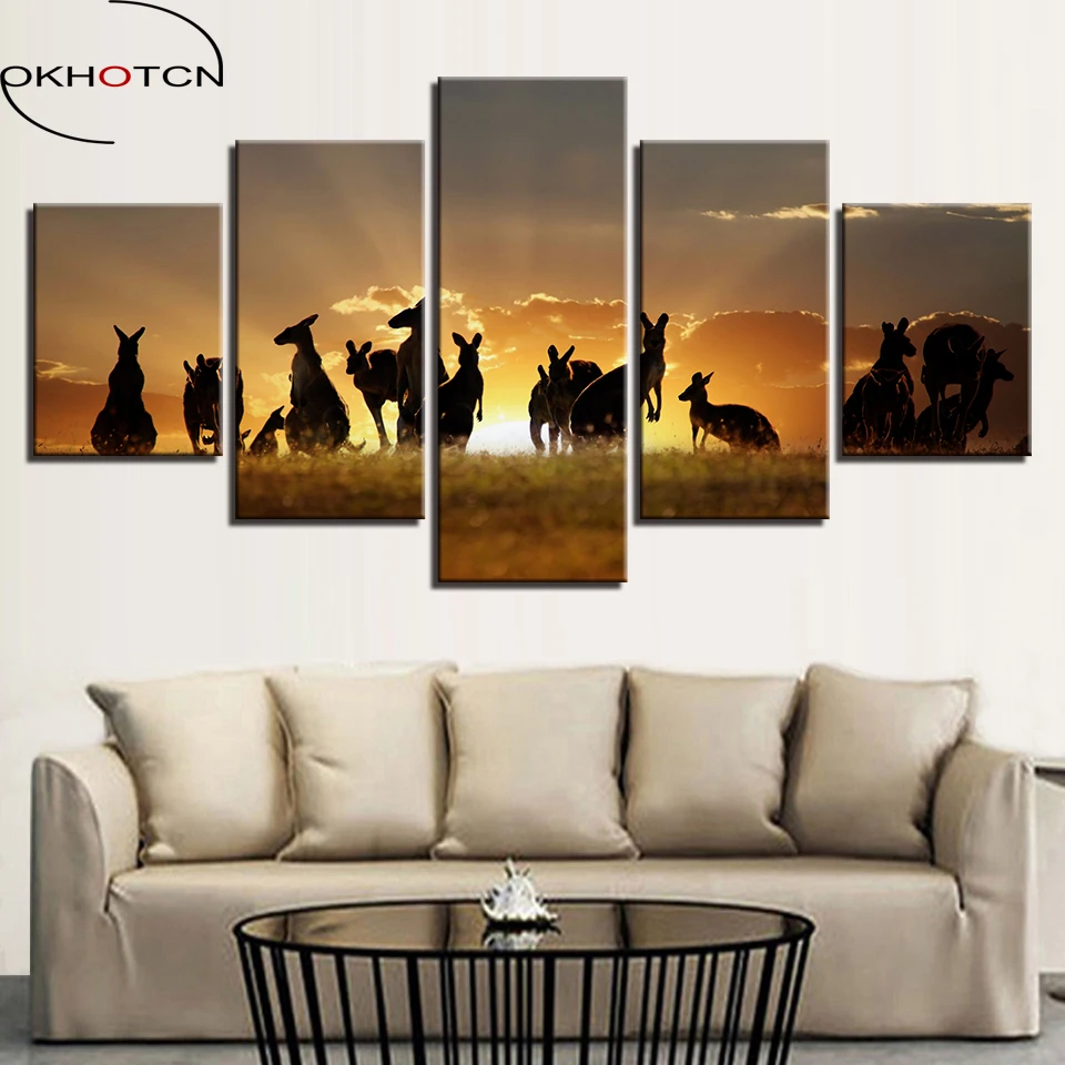 OKHOTCN Framed Home Decor Paintings On Canvas Wall Art 5 Pieces Golden