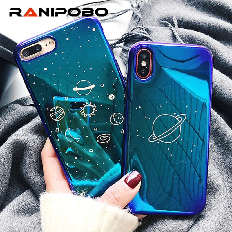 

Blu-Ray Flower love heart Phone Case For iPhone X 6 6S 7 8 Plus Fashion Glossy Planet Universe Series Back Cover Gift