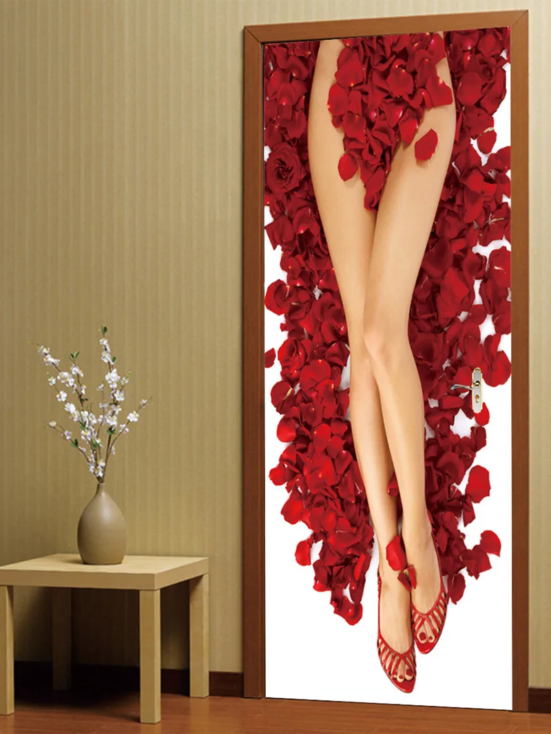 Online Shop PVC Waterproof Self Adhesive Door Stickers Red Rose Online Shop PVC Waterproof Self Adhesive Door Stickers Red Rose