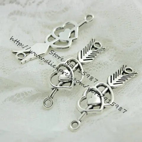 

Sweet Bell (30 pieces/lot) 13*39mm Antique Silver Metal Alloy Arrow Hearts Jewelry Connectors Charms for Bracelet Making D0476
