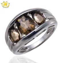 Hutang Pure Smoky Quartz Stable 925 Sterling Silver Ring Girls’s Fantastic Jewellery Three stone Traditional Model