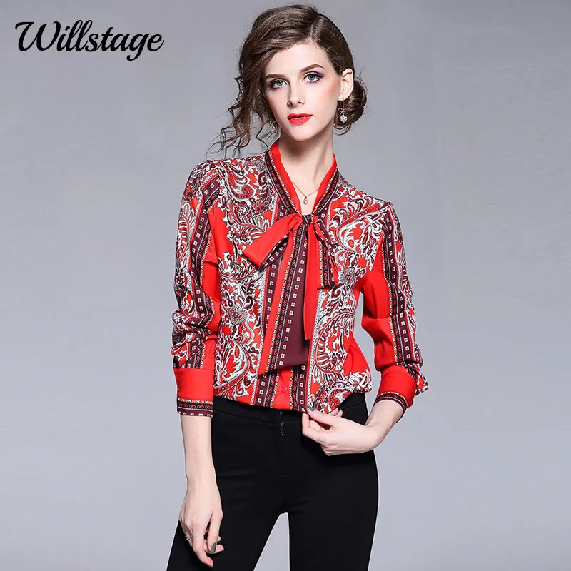 Willstage, осенние женские рубашки в горошек, блузки с рисунком, топы с длинным рукавом, официальная Офисная Женская одежда для работы, весенняя одежда