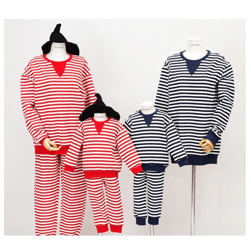 

Family Look Mother and Daughter Clothing Set Children Cashmere Sweaters + Striped Pants 2Psc Suits Family Matching Outfits