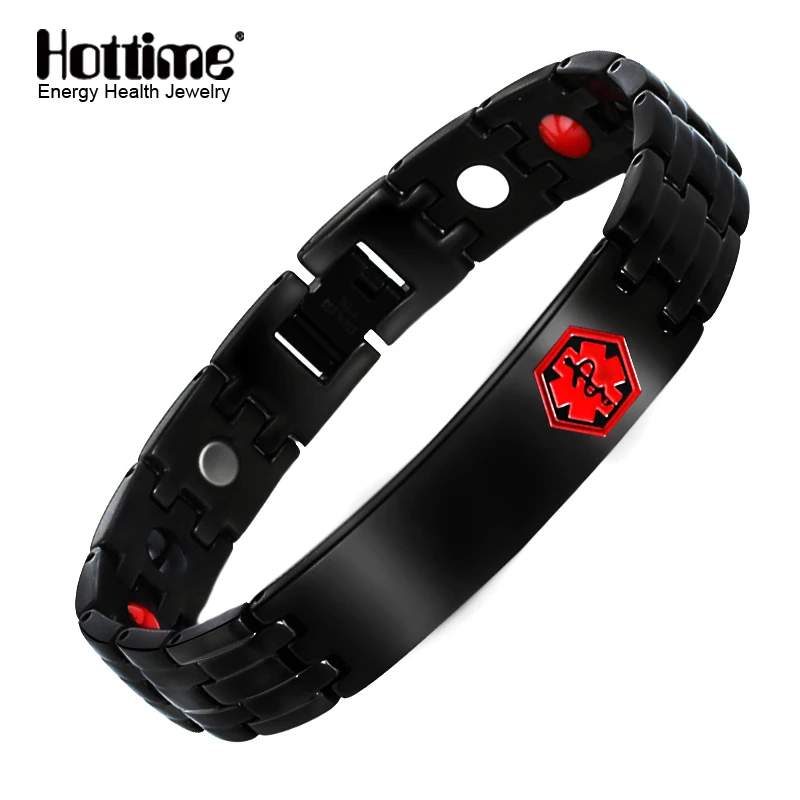 

Hottime Fashion Magnetic Bracelet for Men Medlcal Alert ID Bangle 316L Stainless Steel Therapy Healing Casual Male Jewelry 10244