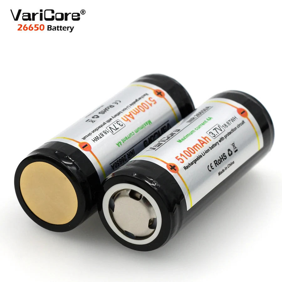 VariCore 26650 3,7 V батарея 26650 5100mAh 4A литиевая батарея Защитная плата PCB для высокой яркости фонарика