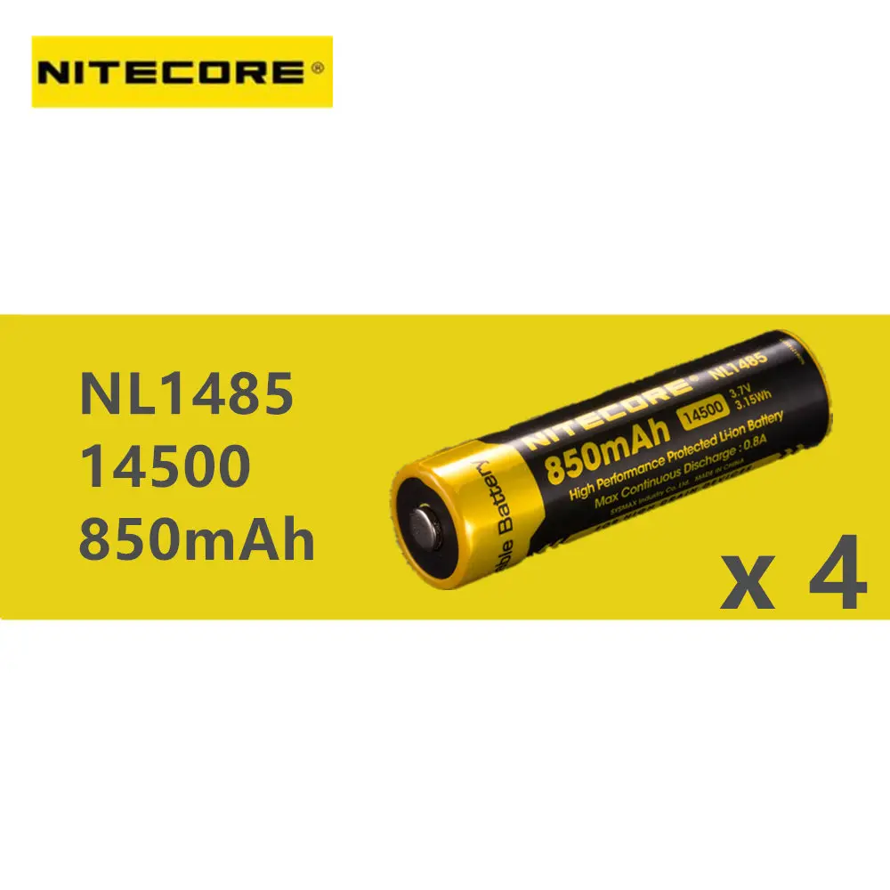4 шт. литий ионные аккумуляторные батареи NiteCore NL1485 (Обновлено NL147) 14500 3 7 в 850 мАч Вт