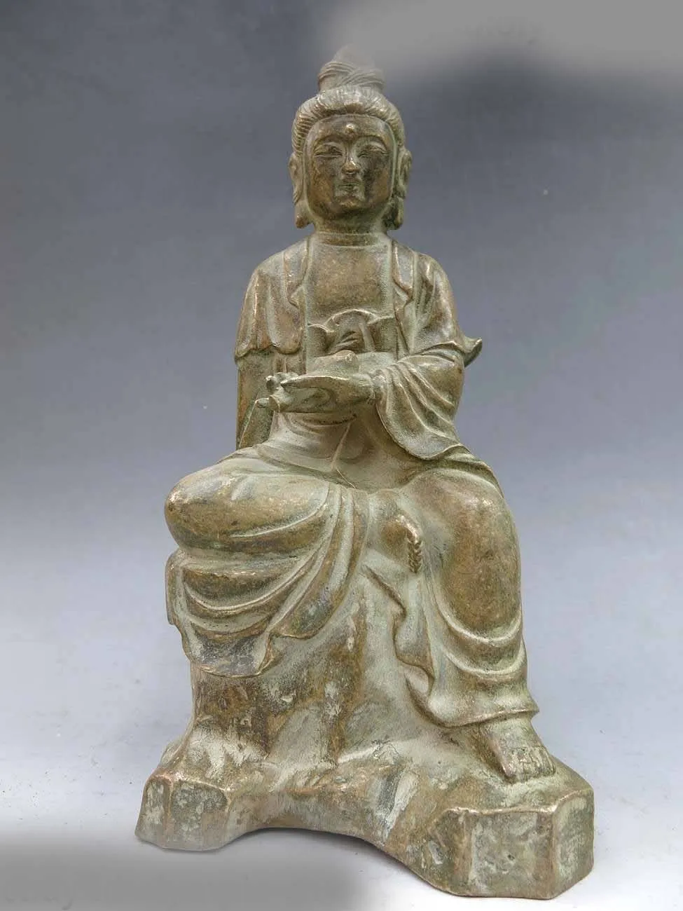 

DS 9" China bronze old carved beautiful buddhism comfortable Kwan-yin buddha Statue