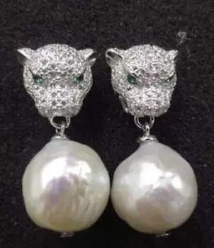 

Free shipping pearl dangle earrings 925 S 11-12MM south sea white baroque