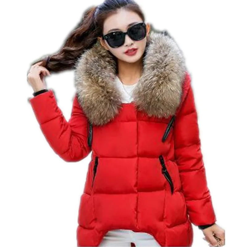 Best 2019New Style A Line Winter Women Down Cotton Parkas Ladies Thicken Padded Hooded Large Fur Collar Short Loose Cotton Coat CQ118
