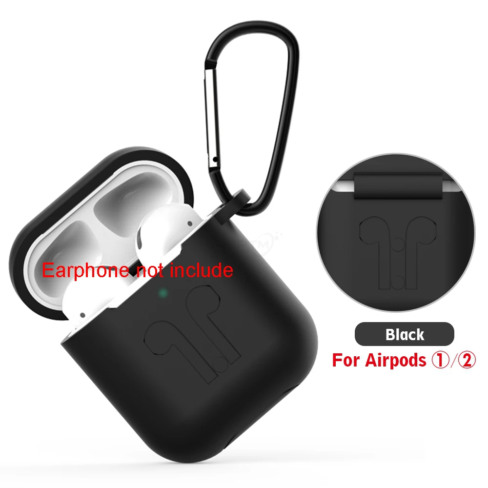 Силиконовый чехол s для Airpods 2 с брелком для наушников Защитный чехол для Apple Airpods противоударные аксессуары для наушников - Цвет: Black