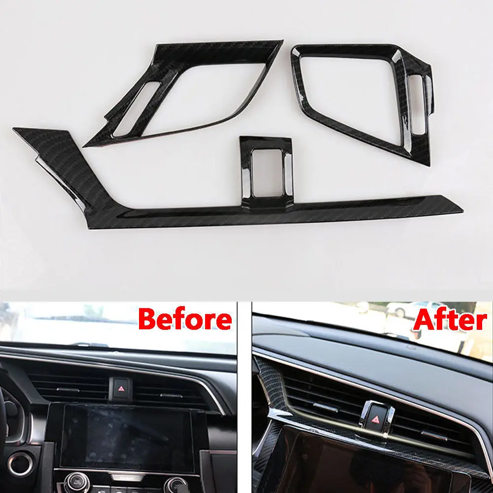 

For Honda Civic 10th 2016 2017 2018 3pcs ABS Carbon Fiber Style Car Dashboard Air AC Vent Cover Decorative Styling Accessories