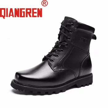

QIANGREN Military Brand Men's Winter Genuine Leather Wool Rubber Black Tactical Boots Outdoors Army Snow Boots Botas Militares