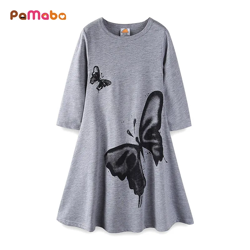 PaMaBa/4 цвета; весеннее свободное платье для маленьких девочек с круглым вырезом и рукавом три четверти; Детский Повседневный халат с принтом бабочки; мягкая шелковистая детская одежда
