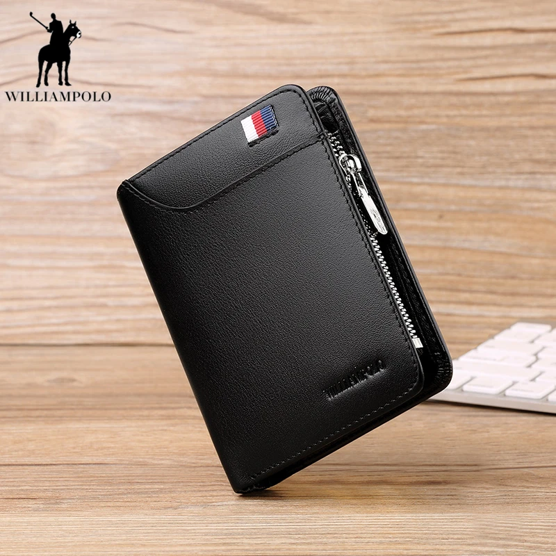 WILLIAMPOLO Designer Genuine Leather Men Short Wallet Purse Card Holder