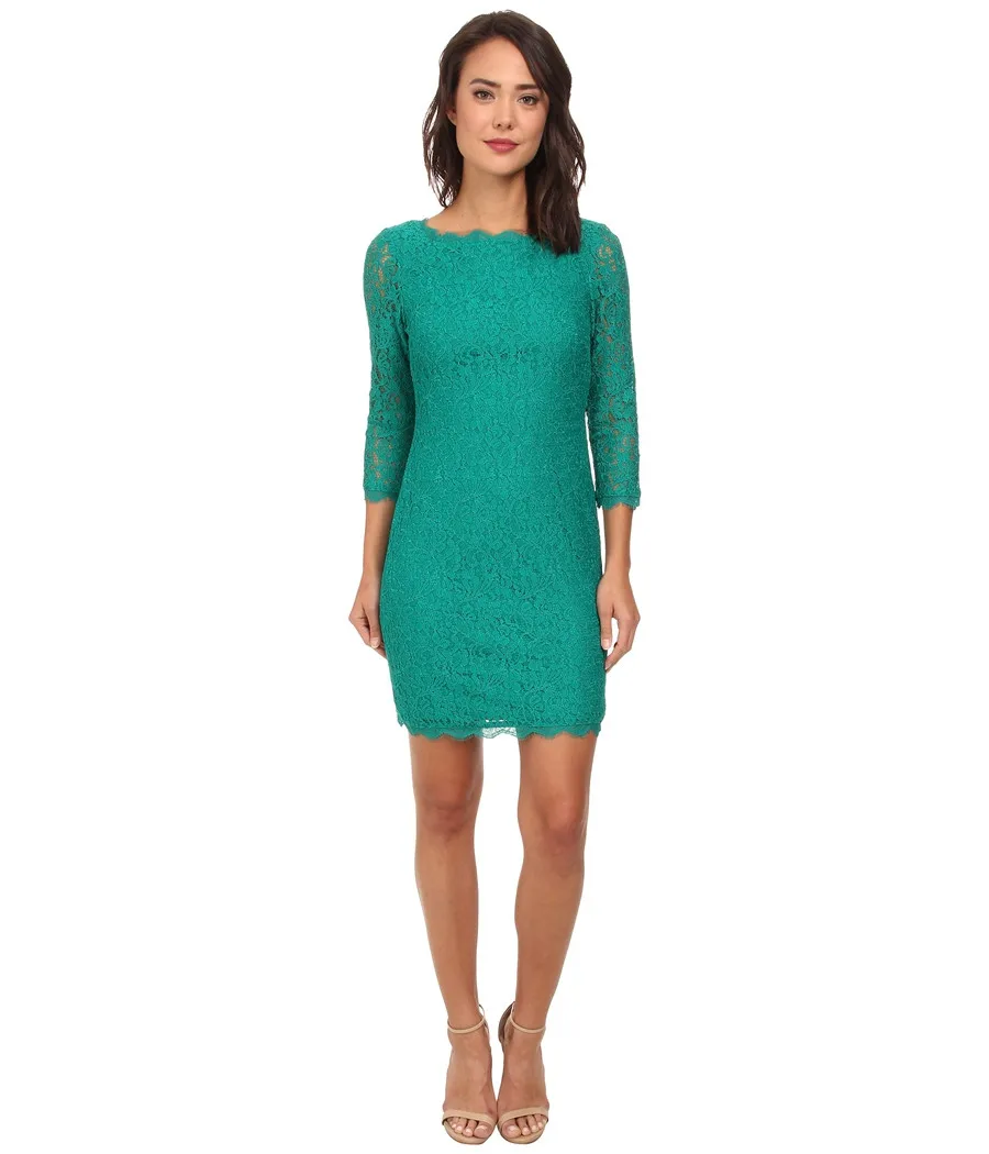 Bodycon Sheath 3/4 Sleeve Full Zip Back Short Lace Dress - Uniqistic.com