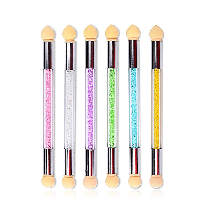 

6 Colors Nail Art Gradient Pen Nail Powder Picking Dotting Brush With 4 Sponge Head Nail Art Tools Manicure Nail Brush LPD