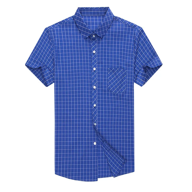 

Business Men Luxury Plaid Shirt 2019 Summer Male Short Sleeve Camisa Masculina Brand Cotton Blend Casual Loose Mens Dress Shirts