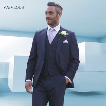 

Navy Blue New Design Wedding Suits slim fit blazer Men Suit Custom Made 3 piece Wedding Groom Suit (jacket+pants+vest ) terno