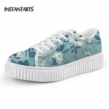 INSTANTARTS/Женская обувь на плоской платформе; дышащая женская обувь на толстой подошве со шнуровкой; обувь с цветочным принтом; модная обувь для школьниц-подростков; лёгкая подошва