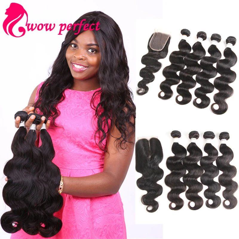 Brazilian Body Wave With Lace Closure 4 Bundles Human Hair With Closure 8A Rosa Hair Products Brazilian Virgin Hair With Closure