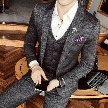 

Single Breasted Suits Mens New British Style Suits Mens Solid Suits Terno Slim Fit Blue Social Dress Business Vintage Grey