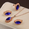 MINHIN Gold Color Long Chain Necklace Blue Synthetic Crystal Pendant Jewelry Women's Luxury 3 Pieces Wedding Jewelry Set ► Photo 1/6
