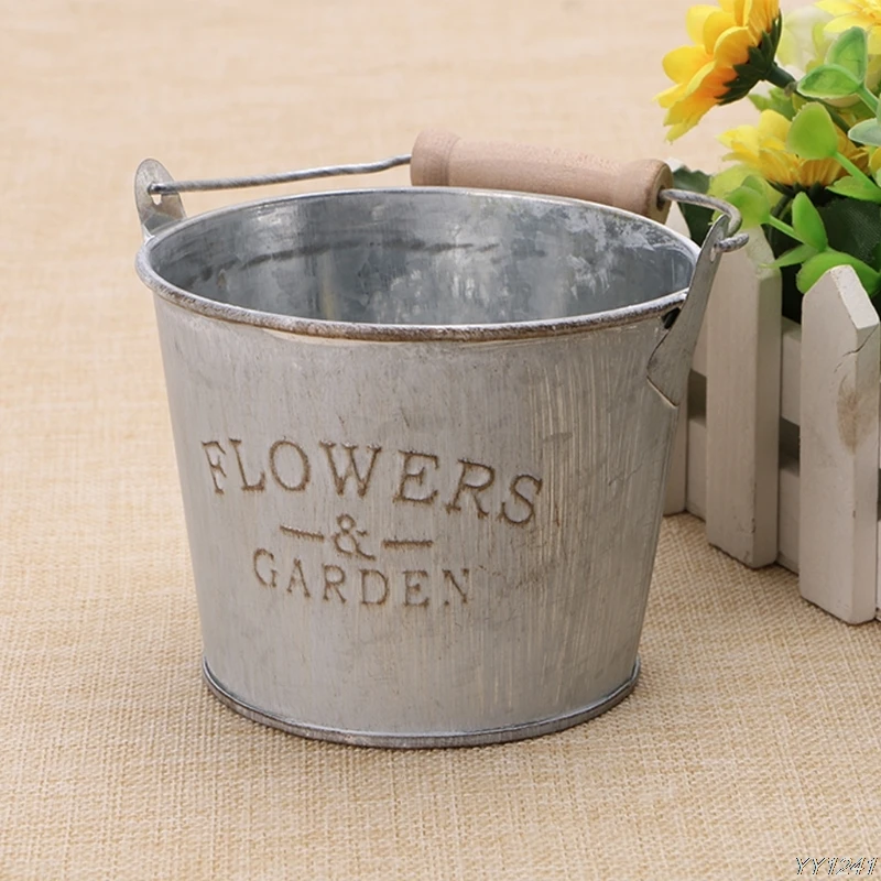 

Vintage Galvanised Metal Iron Flower Garden Shabby Vase Creative Pot Barrel Planter Decor Desktop Flowers Vase for Home Decor-W1