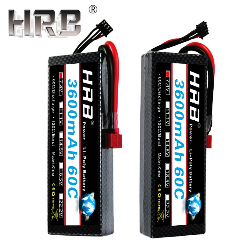

HRB 3600mAh Lipo Battery 2S 7.4V 60C T Deans Cover XT60 EC5 XT90 Plug Traxxas Connector RC Parts Hard Case Car Airplanes Housing