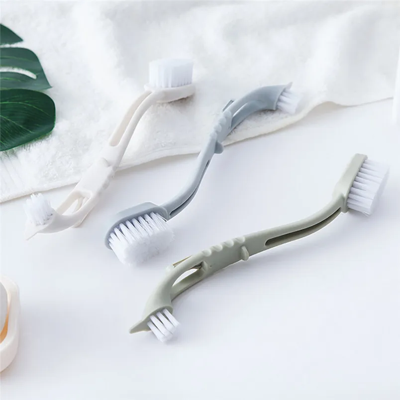 new shoe brush Double Cleaner Head Long Plastic Handle Shoes Wash Brush Cleaner Sneakers Cleaning #4d04 (10)