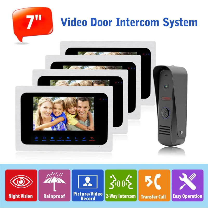 Newest 7 inch Wired Video Doorbell Camera System Doorphone Intercom Home Entry Control System Compatible with Electronic Lock