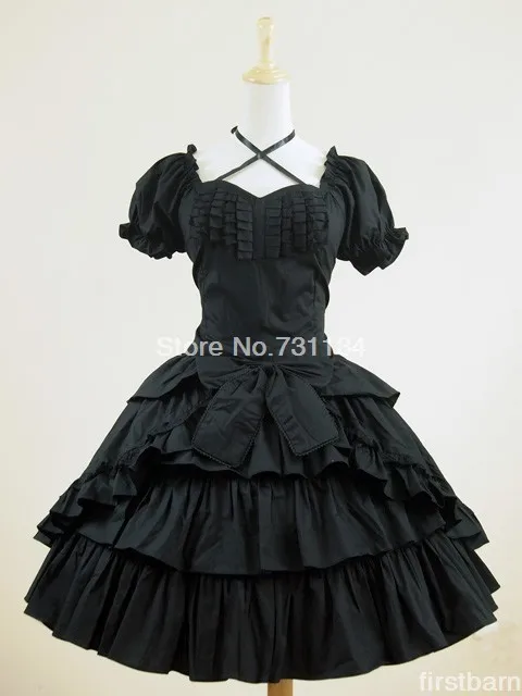 Черное готическое платье лолиты с рукавами в стиле ретро