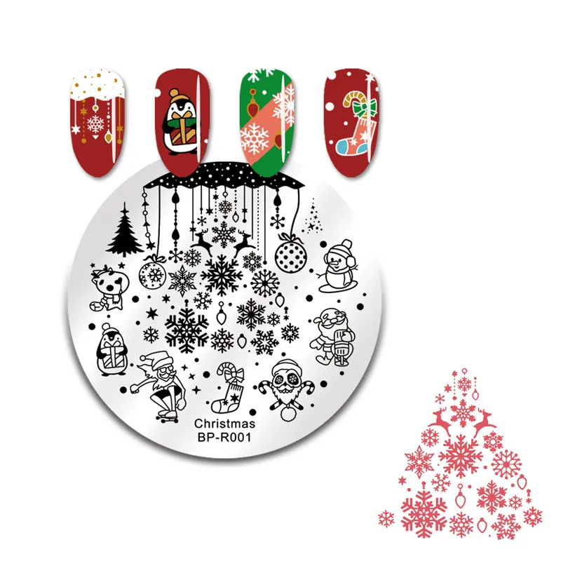 От BORN PRETTY-Зимний Рождественский костюм ногтей штамповка шаблон Снежинка Набор для стемпинга и нейл-Шаблоны ногтей инструменты для трафаретов