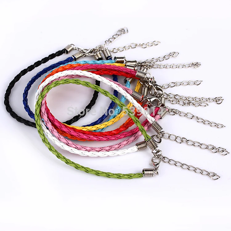 

3MM 100pcs Braided Bracelet pu Leather Cord With Lobster Clasp Mix Weave String Jewelry Accessories Materials To Make bangles