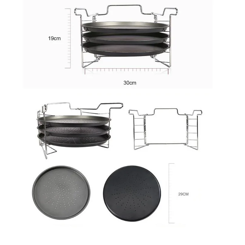 12 дюймов из углеродистой стали поднос для пиццы 3 шт. металлический антипригарный противень для пиццы+ 1 полка тарелка для пиццы посуда держатель Кухонные инструменты для выпечки